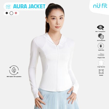Nu Fit - Nu Shape White Aura Jacket with Hoodie  - Jaket Olahraga Anti UV SPF 50++