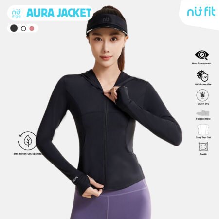 Nu Fit - Nu Shape Black Aura Jacket with Hoodie  - Jaket Olahraga Anti UV SPF 50++