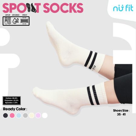 Nu Fit - Grip Socks - Kaos Kaki Antislip - Kaos Kaki Futsal Basket Tenis Running - Kaos Kaki Ankle Unisex - Cream
