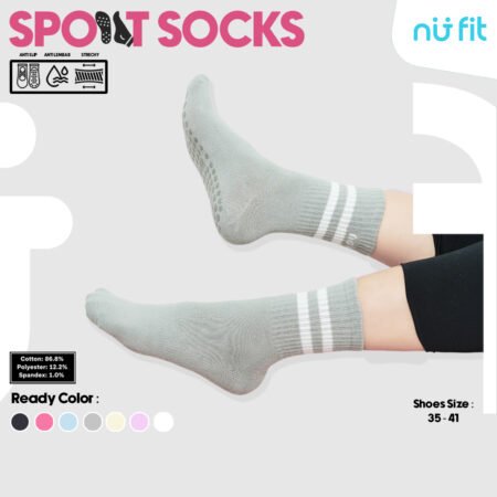 Nu Fit - Grip Socks - Kaos Kaki Antislip - Kaos Kaki Futsal Basket Tenis Running - Kaos Kaki Ankle Unisex -Abu abu