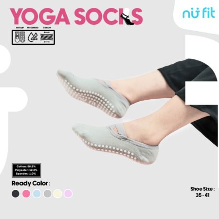 Nu Fit -Socks Yoga Pilates - Kaos Kaki Yoga Anti Slip - Kaos Kaki Pilates Gym Zumba Olahraga Wanita -  Kaos Kaki Tali Silang Fitness Gym Senam Ballet Pendek Anti Slip Anti Licin Socks - Abu abu