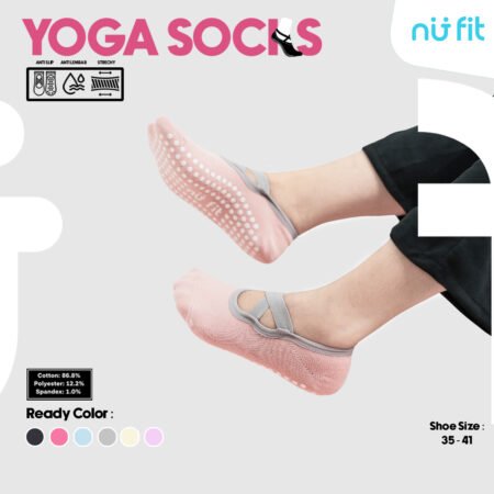 Nu Fit -Socks Yoga Pilates - Kaos Kaki Yoga Anti Slip - Kaos Kaki Pilates Gym Zumba Olahraga Wanita -  Kaos Kaki Tali Silang Fitness Gym Senam Ballet Pendek Anti Slip Anti Licin Socks- Pink