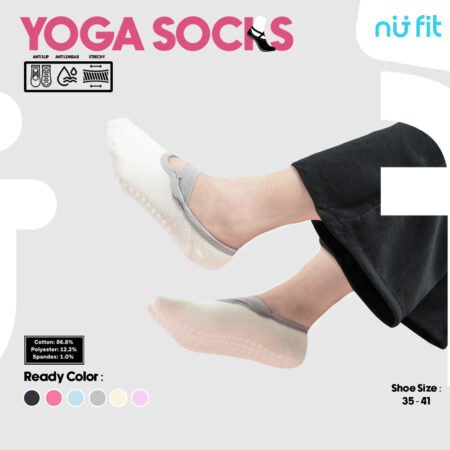 Nu Fit -Socks Yoga Pilates - Kaos Kaki Yoga Anti Slip - Kaos Kaki Pilates Gym Zumba Olahraga Wanita -  Kaos Kaki Tali Silang Fitness Gym Senam Ballet Pendek Anti Slip Anti Licin Socks - Cream