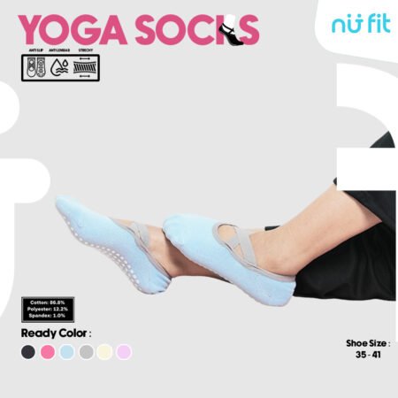 Nu Fit -Socks Yoga Pilates - Kaos Kaki Yoga Anti Slip - Kaos Kaki Pilates Gym Zumba Olahraga Wanita -  Kaos Kaki Tali Silang Fitness Gym Senam Ballet Pendek Anti Slip Anti Licin Socks - Biru
