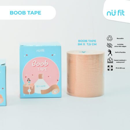 Nu Fit - Boob Tape Transparan dengan Nipple Cover | Bra Tanpa Tali Push Up |  Bra Tempel Penutup Payudara Body Tape Anti Iritasi 7.5cm x 5m