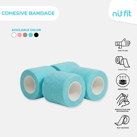NU - FIT - Cohesive Bandages 5cm x 4,5M - Perban Elastis Blue - Wristape Perban Elastis Perban Berperekat Cohesive Bandage- Blue
