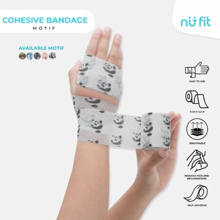 NU - FIT - Cohesive Bandage 5cm x 4.5m Perban Elastis Self Adhesive Finger Tape Olahraga Perban Berperekat dengan motif - Taping Atlit Olahraga dengan motif - Panda