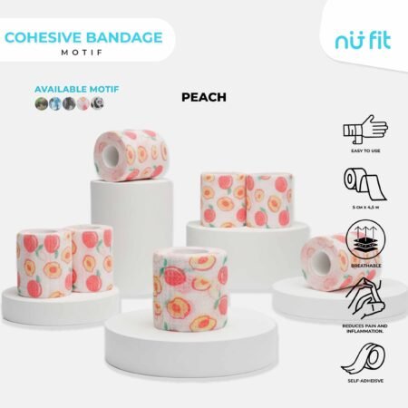 NU - FIT - Cohesive Bandage 5cm x 4.5m Perban Elastis Self Adhesive Finger Tape Olahraga Perban Berperekat dengan motif - Taping Atlit Olahraga dengan motif - Peach