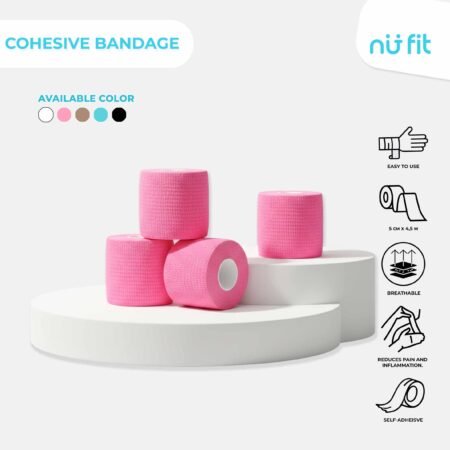 NU - FIT - Cohesive Bandages 5cm x 4,5M - Perban Elastis - Wristape Perban Elastis Perban Berperekat Cohesive Bandage Pink