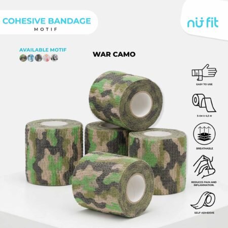 NU - FIT - Cohesive Bandage 5cm x 4.5m Perban Elastis Self Adhesive Finger Tape Olahraga Perban Berperekat dengan motif - Taping Atlit Olahraga dengan motif Army