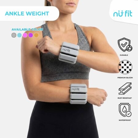 Nu Fit - [FREE POUCH] Adjustable Wrist & Ankle Weight Bangles - Weight Bracelet - Weight Bangle - Pemberat Tangan - Pemberat Kaki - Pemberat Gym - Gelang Olahraga - Pemberat Tangan 1 kg Abu