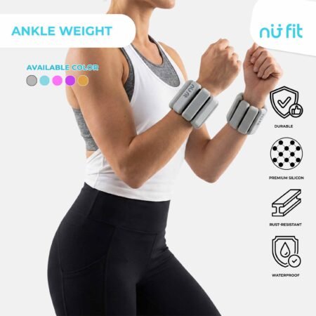 Nu Fit - [FREE POUCH] Adjustable Wrist & Ankle Weight Bangles - Weight Bracelet - Weight Bangle - Pemberat Tangan - Pemberat Kaki - Pemberat Gym - Gelang Olahraga - Pemberat kaki 0.5 kg Abu