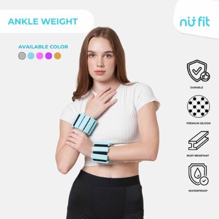 Nu Fit - [FREE POUCH] Adjustable Wrist & Ankle Weight Bangles Biru - Weight Bracelet - Weight Bangle - Pemberat Tangan - Pemberat Kaki - Pemberat Gym - Gelang Olahraga - Pemberat Tangan 1 kg Biru