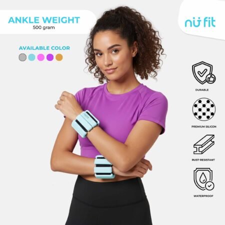 Nu Fit - [FREE POUCH] Adjustable Wrist & Ankle Weight Bangles - Weight Bracelet -Gelang Olahraga - Weight Bangle - Pemberat Tangan - Pemberat Kaki - Pemberat Gym - Pemberat kaki 0.5 kg Biru