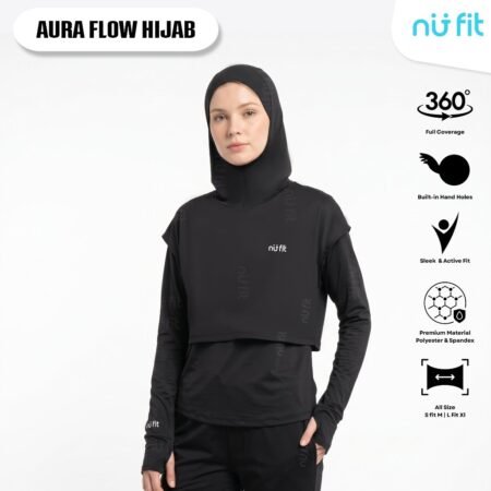 Nu Fit - Hijab Sport Panjang Khimar Sport Instan Jilbab Olahraga Menutup Dada Ada Lubang Tangan Kerudung Lari Gym Spandex | Nu Shape Aura Flow Hijab