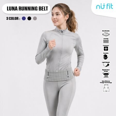 Nu Fit - (HITAM, ABU DAN BIRU) Luna Running Belt - Tas Lari Unisex dengan BIB - Tas Pinggang Olahraga Multi Fungsi - Tas Lari Wanita Elastis