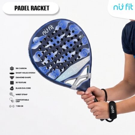 Nu Fit - Raket Padel 18K Carbon Premium / Padel Racket Diamond Shape Power Spin / Raket Padel Profesional Ringan Control Stabil / 3D Texture Rough Surface Black EVA